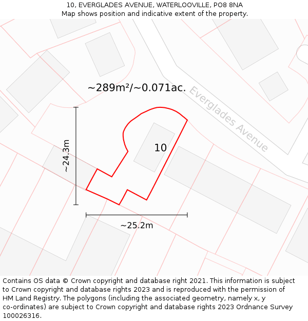 10, EVERGLADES AVENUE, WATERLOOVILLE, PO8 8NA: Plot and title map