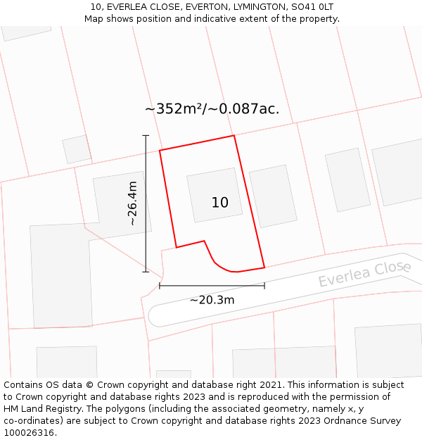 10, EVERLEA CLOSE, EVERTON, LYMINGTON, SO41 0LT: Plot and title map