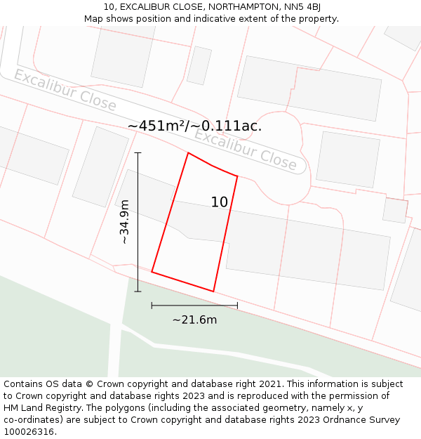 10, EXCALIBUR CLOSE, NORTHAMPTON, NN5 4BJ: Plot and title map