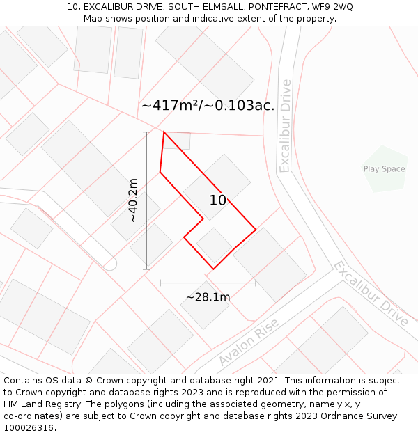 10, EXCALIBUR DRIVE, SOUTH ELMSALL, PONTEFRACT, WF9 2WQ: Plot and title map