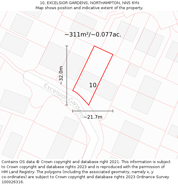 10, EXCELSIOR GARDENS, NORTHAMPTON, NN5 6YN: Plot and title map