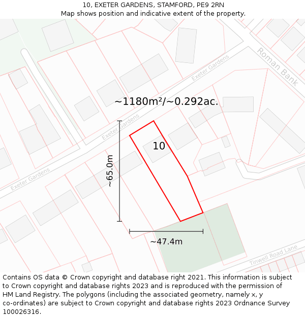 10, EXETER GARDENS, STAMFORD, PE9 2RN: Plot and title map