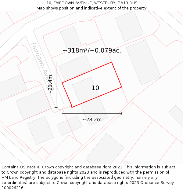 10, FAIRDOWN AVENUE, WESTBURY, BA13 3HS: Plot and title map