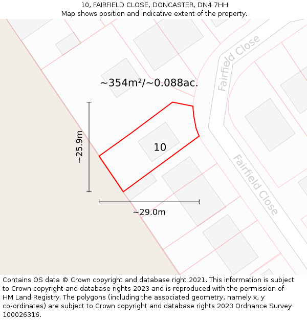 10, FAIRFIELD CLOSE, DONCASTER, DN4 7HH: Plot and title map