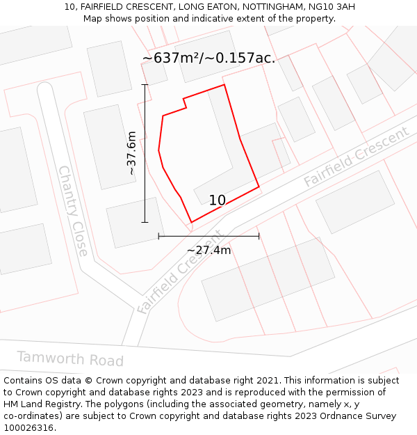 10, FAIRFIELD CRESCENT, LONG EATON, NOTTINGHAM, NG10 3AH: Plot and title map