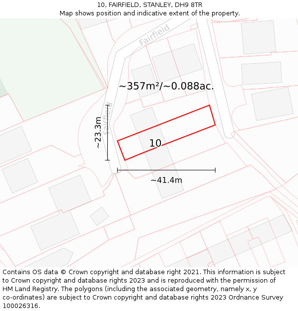 10, FAIRFIELD, STANLEY, DH9 8TR: Plot and title map