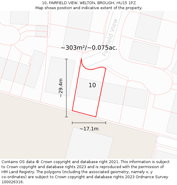 10, FAIRFIELD VIEW, WELTON, BROUGH, HU15 1PZ: Plot and title map