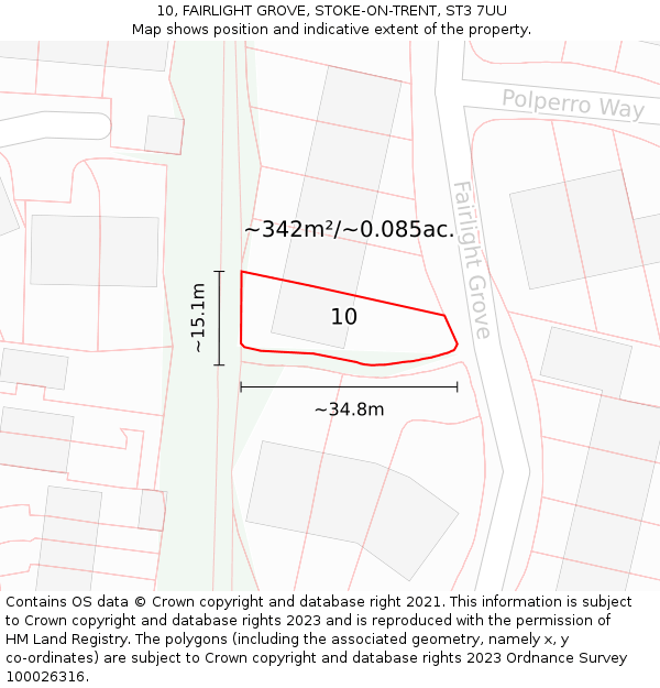 10, FAIRLIGHT GROVE, STOKE-ON-TRENT, ST3 7UU: Plot and title map