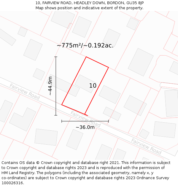 10, FAIRVIEW ROAD, HEADLEY DOWN, BORDON, GU35 8JP: Plot and title map