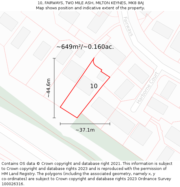 10, FAIRWAYS, TWO MILE ASH, MILTON KEYNES, MK8 8AJ: Plot and title map