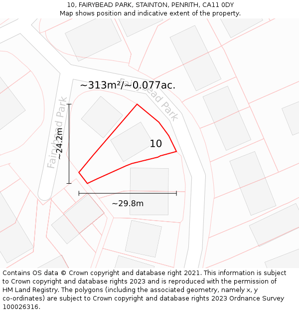 10, FAIRYBEAD PARK, STAINTON, PENRITH, CA11 0DY: Plot and title map