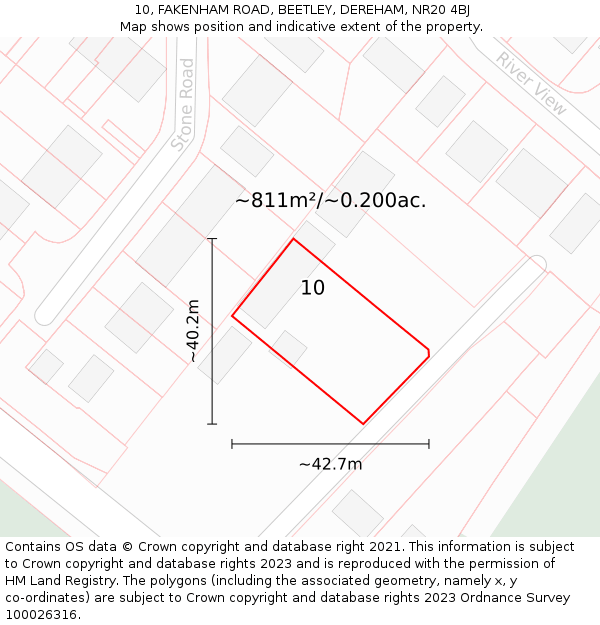 10, FAKENHAM ROAD, BEETLEY, DEREHAM, NR20 4BJ: Plot and title map