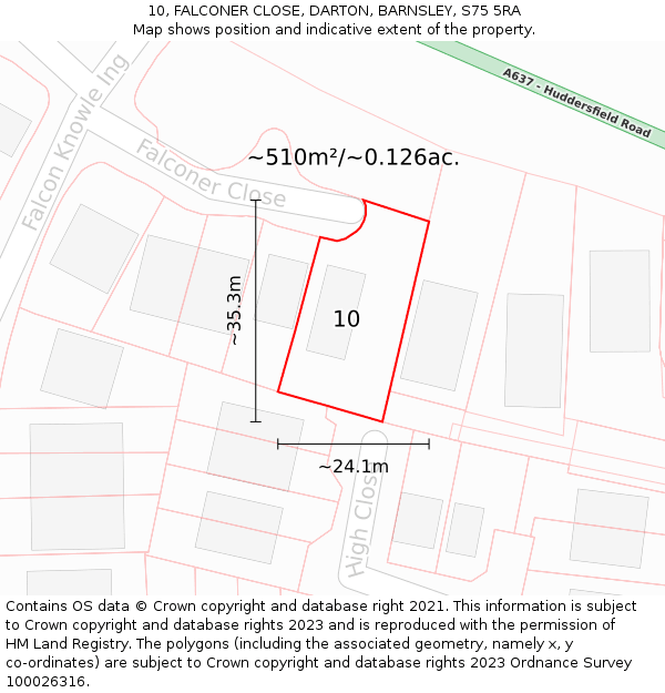 10, FALCONER CLOSE, DARTON, BARNSLEY, S75 5RA: Plot and title map