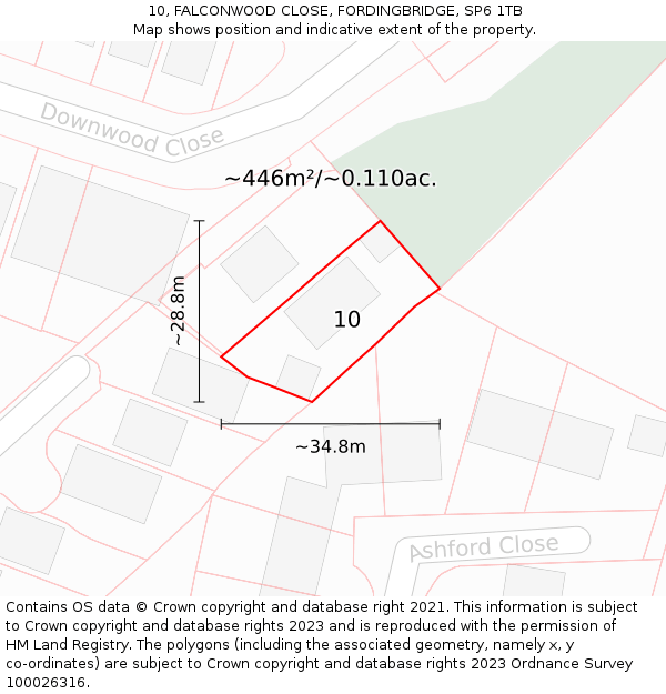 10, FALCONWOOD CLOSE, FORDINGBRIDGE, SP6 1TB: Plot and title map