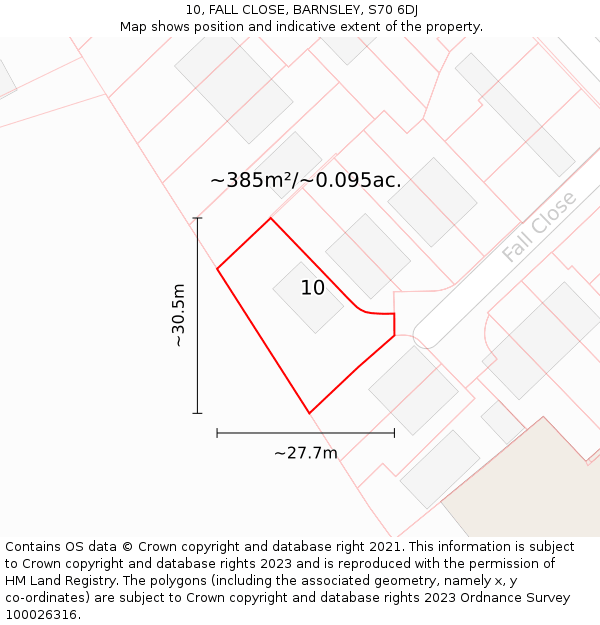 10, FALL CLOSE, BARNSLEY, S70 6DJ: Plot and title map