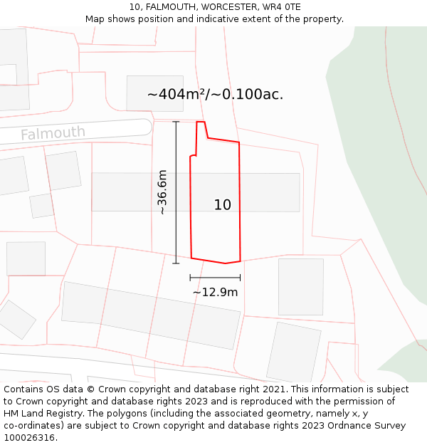 10, FALMOUTH, WORCESTER, WR4 0TE: Plot and title map