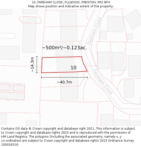 10, FAREHAM CLOSE, FULWOOD, PRESTON, PR2 8FH: Plot and title map