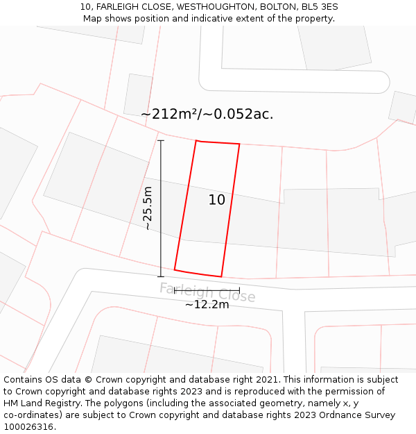 10, FARLEIGH CLOSE, WESTHOUGHTON, BOLTON, BL5 3ES: Plot and title map