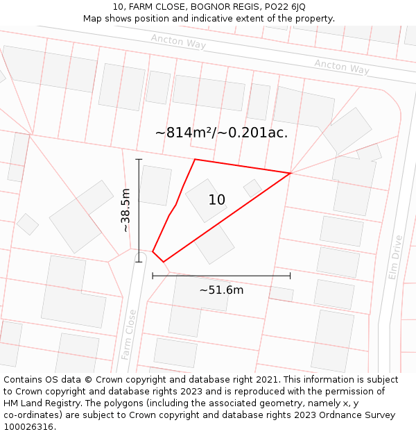 10, FARM CLOSE, BOGNOR REGIS, PO22 6JQ: Plot and title map