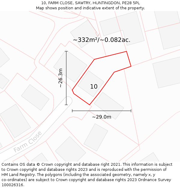 10, FARM CLOSE, SAWTRY, HUNTINGDON, PE28 5PL: Plot and title map