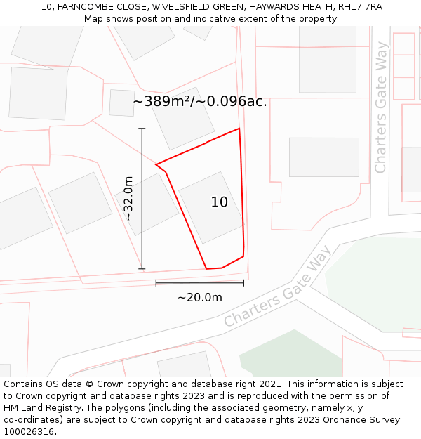 10, FARNCOMBE CLOSE, WIVELSFIELD GREEN, HAYWARDS HEATH, RH17 7RA: Plot and title map