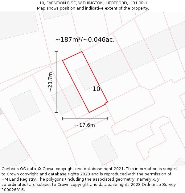 10, FARNDON RISE, WITHINGTON, HEREFORD, HR1 3PU: Plot and title map