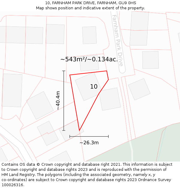 10, FARNHAM PARK DRIVE, FARNHAM, GU9 0HS: Plot and title map