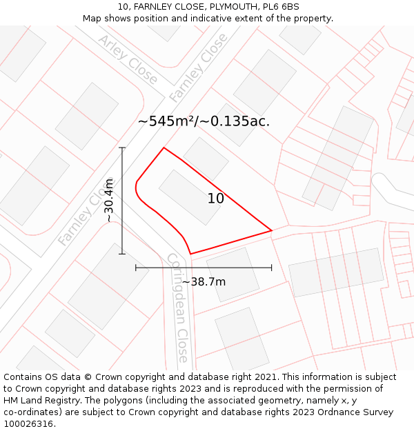 10, FARNLEY CLOSE, PLYMOUTH, PL6 6BS: Plot and title map