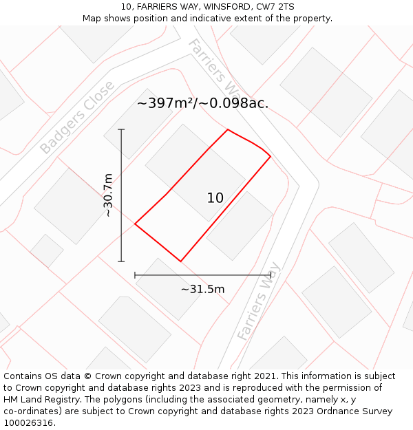 10, FARRIERS WAY, WINSFORD, CW7 2TS: Plot and title map