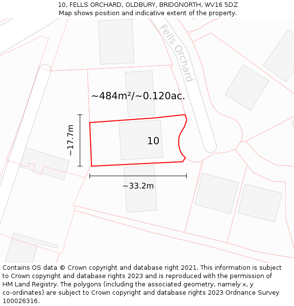 10, FELLS ORCHARD, OLDBURY, BRIDGNORTH, WV16 5DZ: Plot and title map