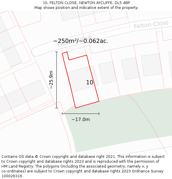 10, FELTON CLOSE, NEWTON AYCLIFFE, DL5 4BP: Plot and title map