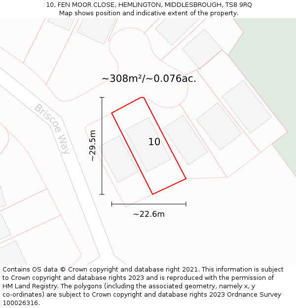 10, FEN MOOR CLOSE, HEMLINGTON, MIDDLESBROUGH, TS8 9RQ: Plot and title map