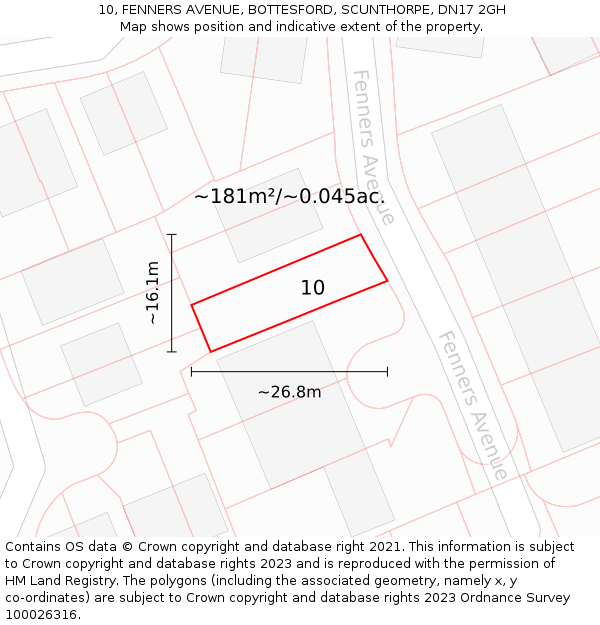 10, FENNERS AVENUE, BOTTESFORD, SCUNTHORPE, DN17 2GH: Plot and title map