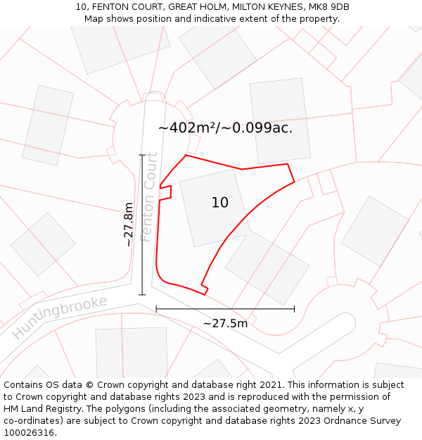 10, FENTON COURT, GREAT HOLM, MILTON KEYNES, MK8 9DB: Plot and title map