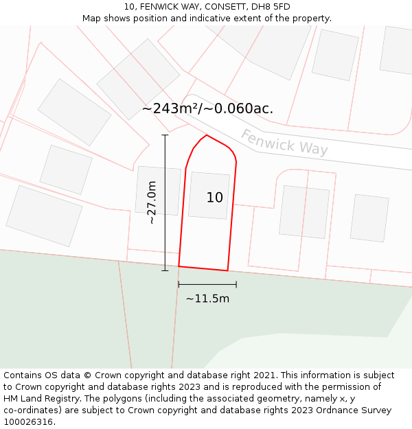 10, FENWICK WAY, CONSETT, DH8 5FD: Plot and title map