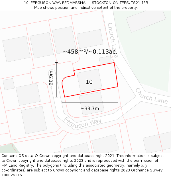 10, FERGUSON WAY, REDMARSHALL, STOCKTON-ON-TEES, TS21 1FB: Plot and title map