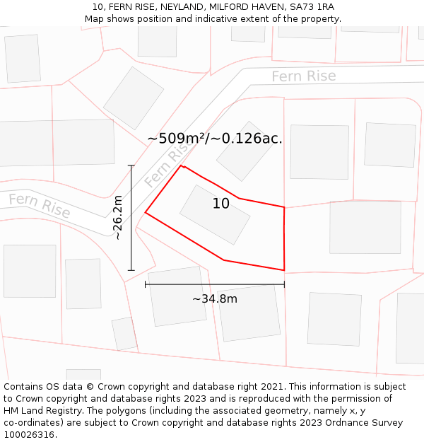 10, FERN RISE, NEYLAND, MILFORD HAVEN, SA73 1RA: Plot and title map