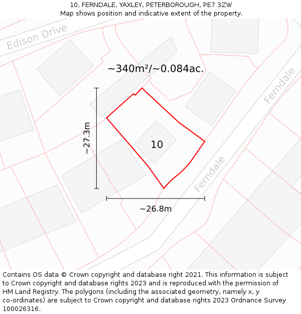 10, FERNDALE, YAXLEY, PETERBOROUGH, PE7 3ZW: Plot and title map