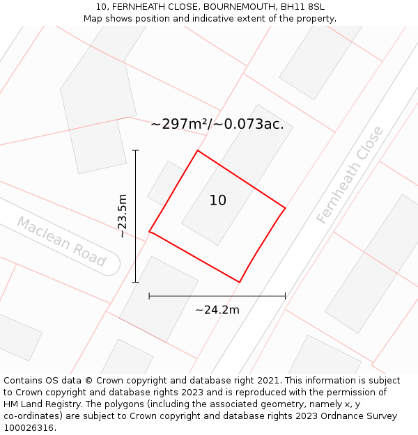 10, FERNHEATH CLOSE, BOURNEMOUTH, BH11 8SL: Plot and title map