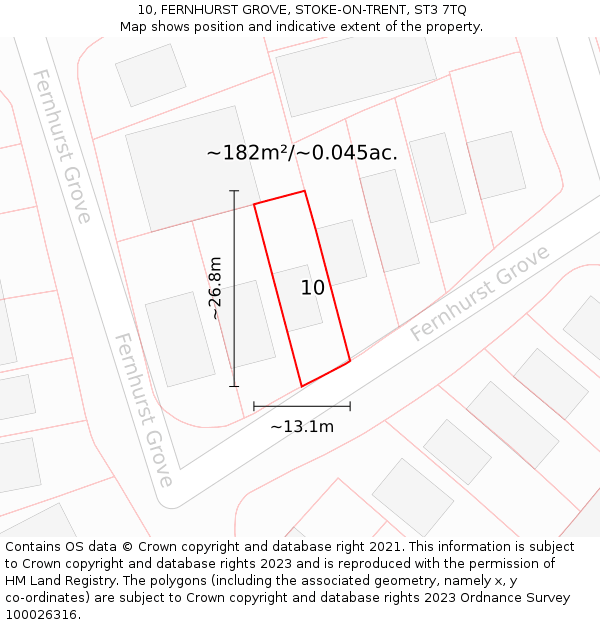 10, FERNHURST GROVE, STOKE-ON-TRENT, ST3 7TQ: Plot and title map