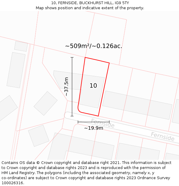 10, FERNSIDE, BUCKHURST HILL, IG9 5TY: Plot and title map