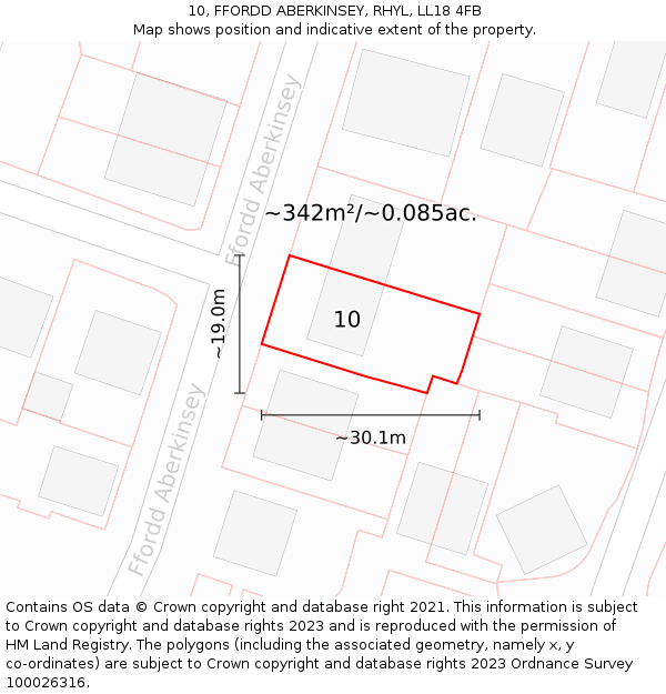 10, FFORDD ABERKINSEY, RHYL, LL18 4FB: Plot and title map