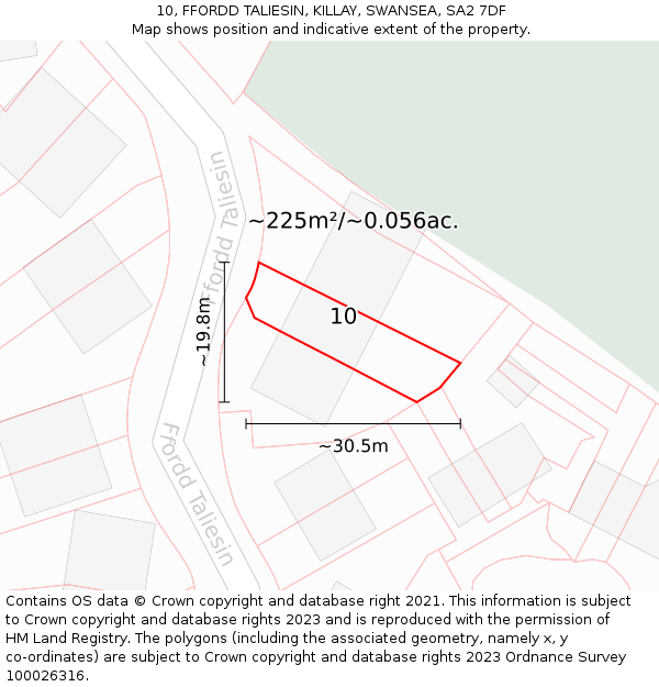 10, FFORDD TALIESIN, KILLAY, SWANSEA, SA2 7DF: Plot and title map