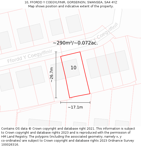 10, FFORDD Y COEGYLFINIR, GORSEINON, SWANSEA, SA4 4YZ: Plot and title map