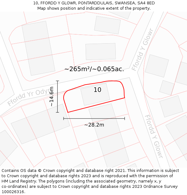 10, FFORDD Y GLOWR, PONTARDDULAIS, SWANSEA, SA4 8ED: Plot and title map