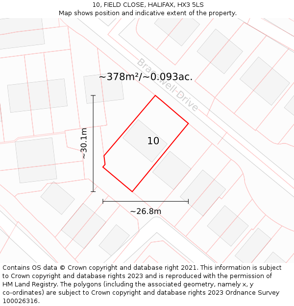 10, FIELD CLOSE, HALIFAX, HX3 5LS: Plot and title map