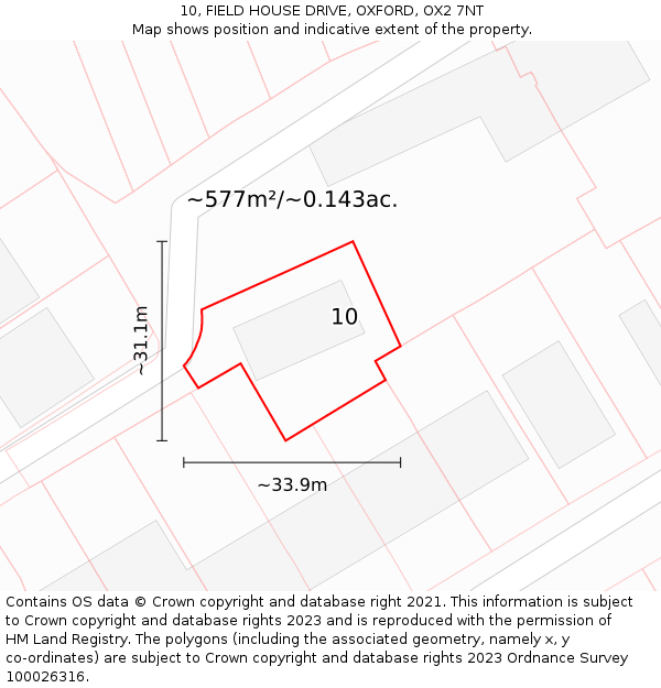 10, FIELD HOUSE DRIVE, OXFORD, OX2 7NT: Plot and title map