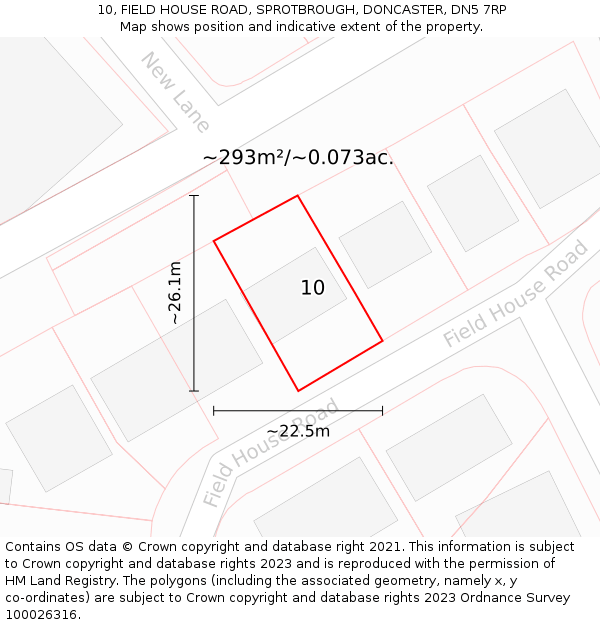 10, FIELD HOUSE ROAD, SPROTBROUGH, DONCASTER, DN5 7RP: Plot and title map