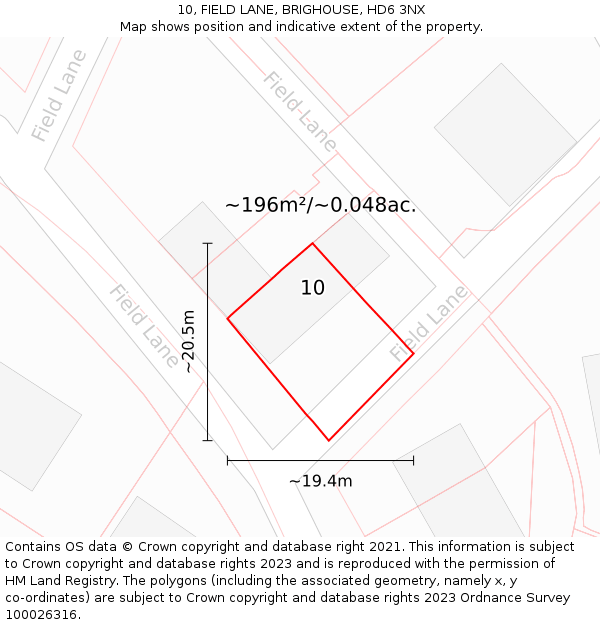 10, FIELD LANE, BRIGHOUSE, HD6 3NX: Plot and title map