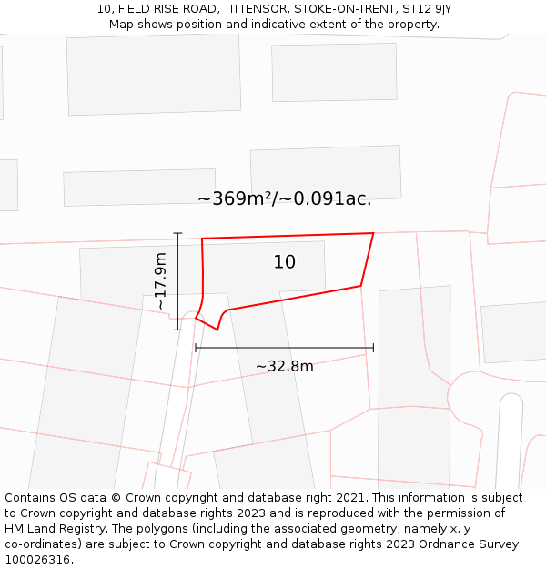 10, FIELD RISE ROAD, TITTENSOR, STOKE-ON-TRENT, ST12 9JY: Plot and title map